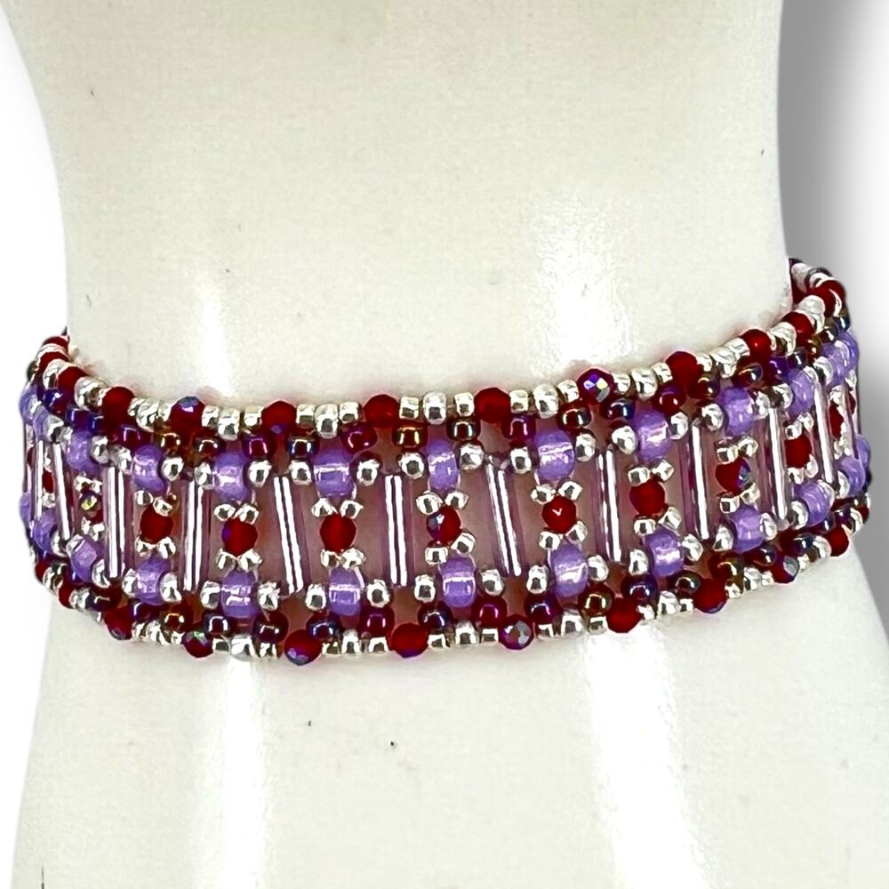 HANDMADE Vintage Cylinder Crystal Bracelet 7"  Artisan Fairy Cuff OOAK
